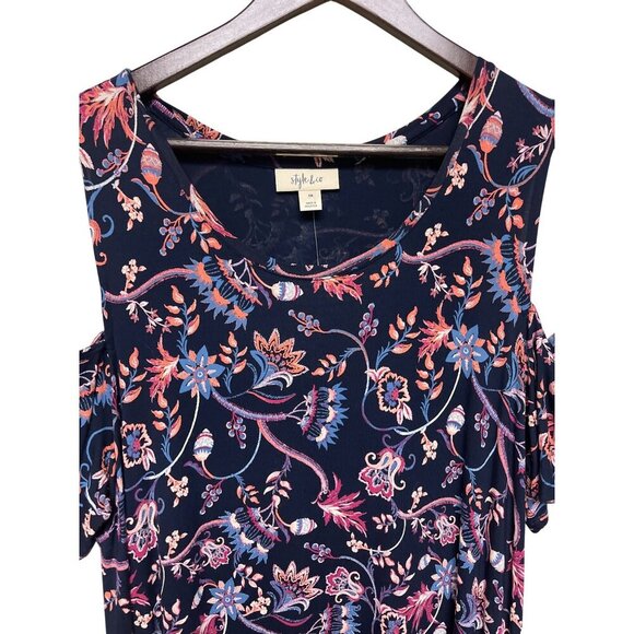 NEW! Style & CO Women's Flip Flop Blue Floral Cold Shoulder Dress Size 1X - Picture 4 of 11